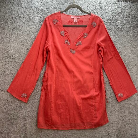 Bandolino Size 12 Cover-Up Salmon Color Embroidered Sequins Side Ties Beach - Picture 1 of 12